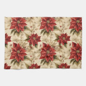 Classic Holiday Tea Towel Rustic Red Floral Style キッチンタオル (横)