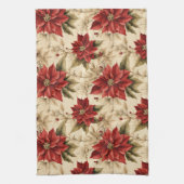 Classic Holiday Tea Towel Rustic Red Floral Style キッチンタオル (縦)
