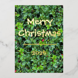 Classic Holly Berry Greenery Red Berries Card 箔シーズンカード
