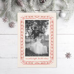 Classic Holly Painted Frame Wedding Photo シーズンカード<br><div class="desc">Original illustrated holly leaves,  berries and wavy ribbon border around a portrait photo,  hand drawn by Becky Nimoy. Add a photo on the back or a message.</div>