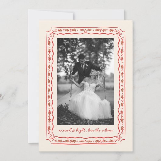 Classic Holly Painted Frame Wedding Photo シーズンカード (正面)