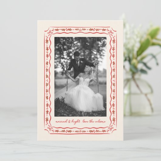 Classic Holly Painted Frame Wedding Photo シーズンカード (スタンド正面)