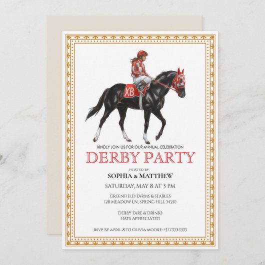 Classic Horse Racing Derby Party Invitation 招待状 (正面/裏面)