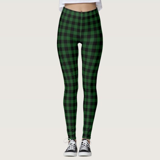 Classic hunter green black buffalo plaid patterned レギンス (正面)