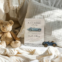 Classic in the Making Blue Vintage Car Baby Shower