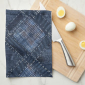 Classic Indigo Diamond Stitch Denim Pattern キッチンタオル (四つ折り)