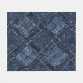 Classic Indigo Diamond Stitch Denim Pattern フリースブランケット (正面(横))