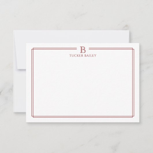 Classic Initial Monogram Red Border Stationery ノートカード (正面)