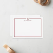 Classic Initial Monogram Red Border Stationery ノートカード (正面/裏面インサイチュ)