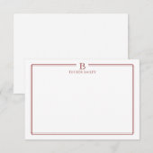 Classic Initial Monogram Red Border Stationery ノートカード (正面/裏面)