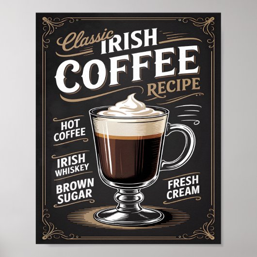  Classic Irish Coffee Recipe Vintage  ポスター (正面)