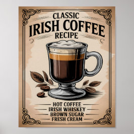 Classic Irish Coffee Recipe Vintage Rustic Kitchen ポスター