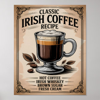 Classic Irish Coffee Recipe Vintage Rustic Kitchen ポスター