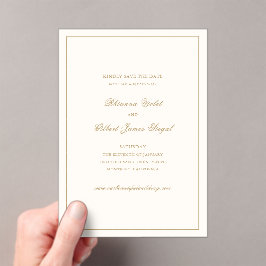 Classic Ivory and Gold Wedding Save the Date アクリル招待状