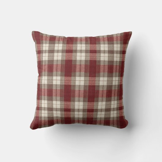 Classic Ivory Brown Rust Red Plaid Pattern クッション (裏面)