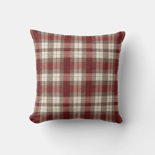 Classic Ivory Brown Rust Red Plaid Pattern クッション (正面)