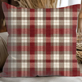 Classic Ivory Brown Rust Red Plaid Pattern クッション