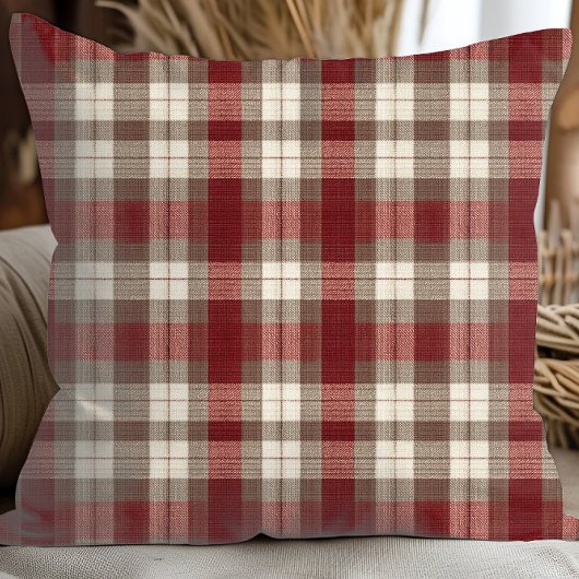Classic Ivory Brown Rust Red Plaid Pattern クッション