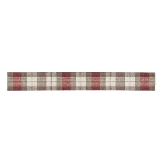 Classic Ivory Brown Rust Red Plaid Pattern グログランリボン (正面)