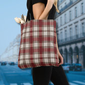 Classic Ivory Brown Rust Red Plaid Pattern トートバッグ