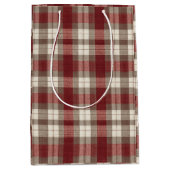 Classic Ivory Brown Rust Red Plaid Pattern ミディアムペーパーバッグ (正面)