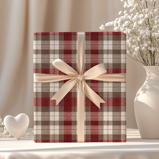 Classic Ivory Brown Rust Red Plaid Pattern ラッピングペーパー