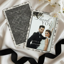 Classic Ivory Damask Rococo Pattern Photo Wedding サンキューカード