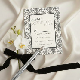 Classic Ivory Damask Rococo Pattern Wedding 出欠カード
