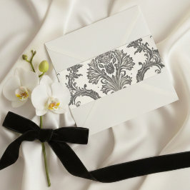 Classic Ivory Damask Rococo Pattern Wedding 招待状ベリーバンド