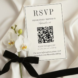 Classic Ivory Damask Rococo Pattern Wedding QR 出欠カード