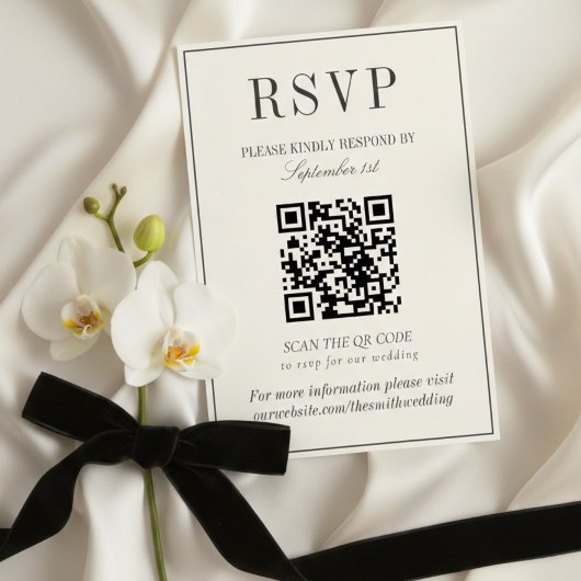 Classic Ivory Damask Rococo Pattern Wedding QR 出欠カード