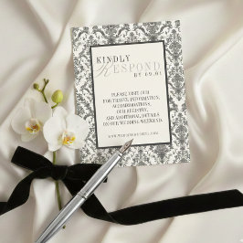 Classic Ivory Damask Rococo Pattern Wedding QR 出欠カード