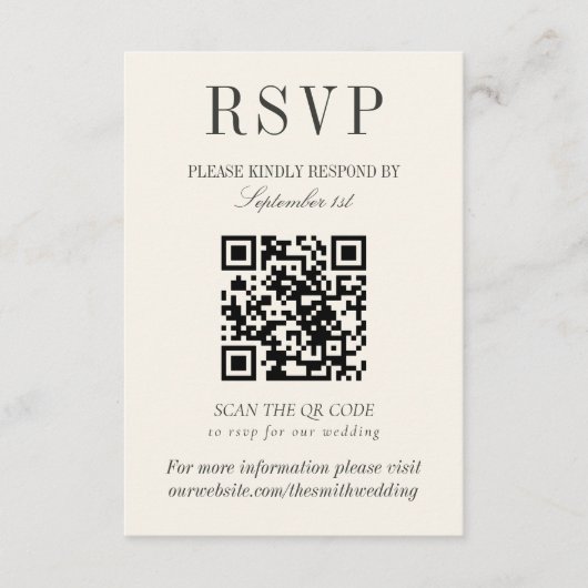 Classic Ivory Damask Rococo Pattern Wedding QR 出欠カード (正面)