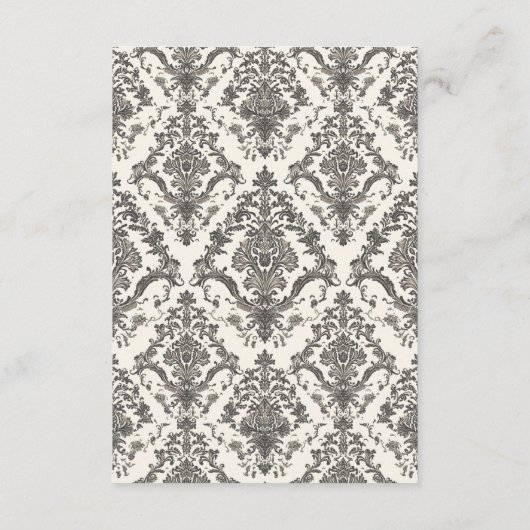 Classic Ivory Damask Rococo Pattern Wedding QR 出欠カード (裏面)