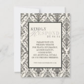 Classic Ivory Damask Rococo Pattern Wedding QR 出欠カード (正面)