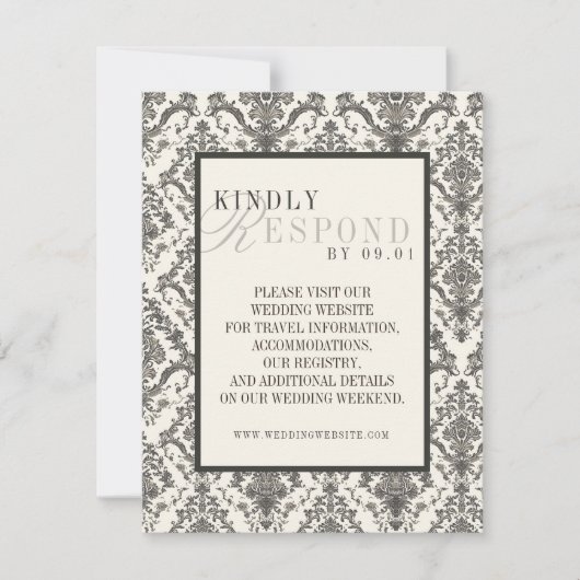 Classic Ivory Damask Rococo Pattern Wedding QR 出欠カード (正面)
