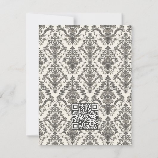 Classic Ivory Damask Rococo Pattern Wedding QR 出欠カード (裏面)