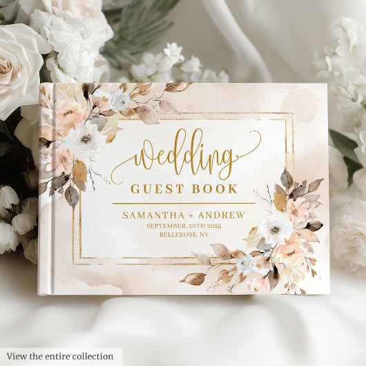Classic Ivory Gold Frame Floral Wedding Guest Book ゲストブック