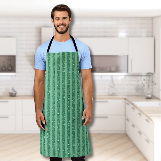 Classic Jade Green Glitter Style Vertical Stripes エプロン