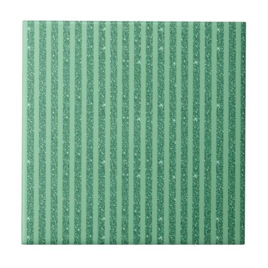 Classic Jade Green Glitter Style Vertical Stripes タイル (正面)