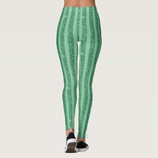 Classic Jade Green Glitter Style Vertical Stripes レギンス (裏面)