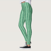Classic Jade Green Glitter Style Vertical Stripes レギンス (左)