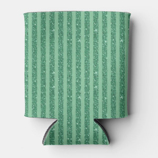 Classic Jade Green Glitter Style Vertical Stripes 缶クーラー (正面)