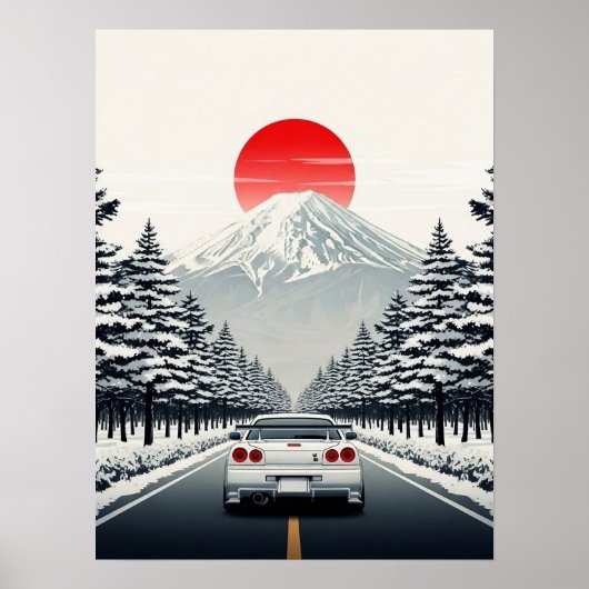 Classic Japanese Rising Sun Art Painting White JDM ポスター (正面)
