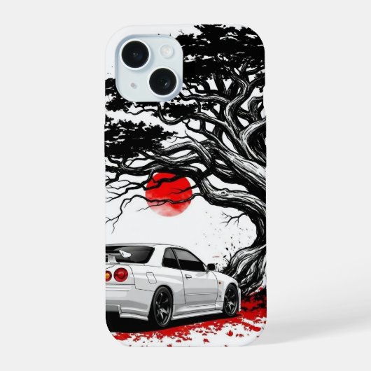 Classic Japanese Rising Sun Art Painting White JDM iPhone 15ケース (裏面)