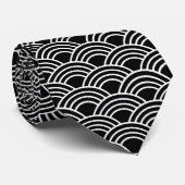 Classic Japanese Seigaiha Wave Pattern Monochrome ネクタイ (ロール)