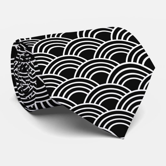 Classic Japanese Seigaiha Wave Pattern Monochrome ネクタイ (ロール)