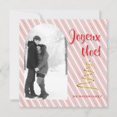 Classic Joyeux Noel Green Red Stripes Christmas シーズンカード (正面)