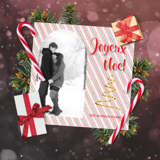 Classic Joyeux Noel Green Red Stripes Christmas シーズンカード