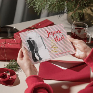 Classic Joyeux Noel Green Red Stripes Christmas シーズンポストカード